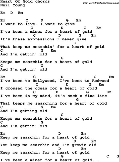 Song lyrics with guitar chords for Heart Of Gold