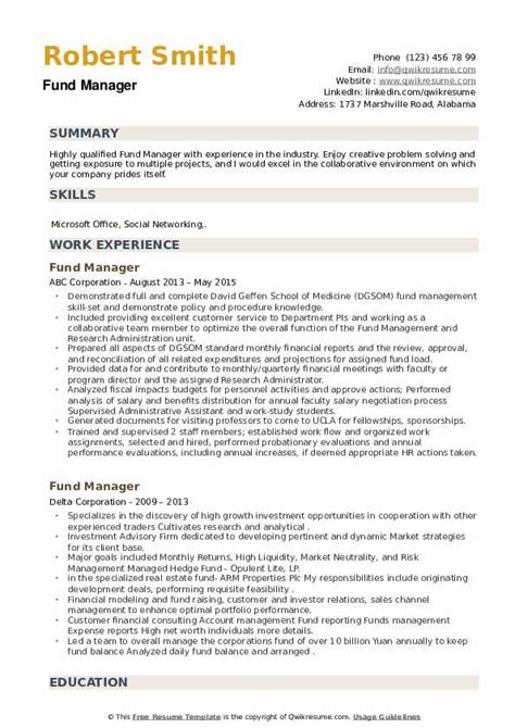 Fund Manager Resume Samples | QwikResume