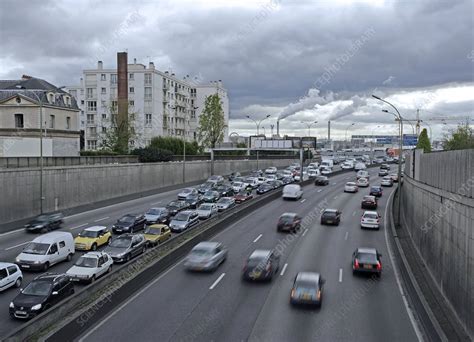 Motorway traffic, Paris - Stock Image - C001/1191 - Science Photo Library