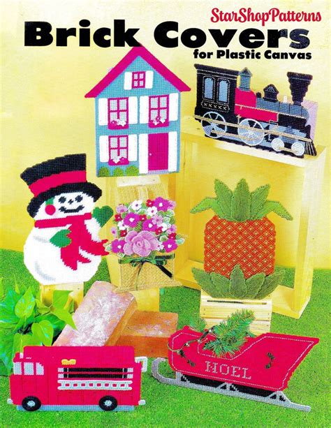 Vintage Plastic Canvas Pattern Book PDF Brick Cover Pattern winter Snowman House Train Pineapple ...