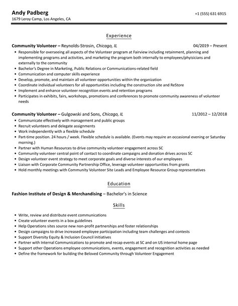 Community Volunteer Resume Samples | Velvet Jobs