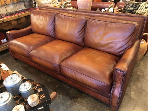 Fully Custom 100%Top Grain Leather Sofa in Cognac with Croc Accents