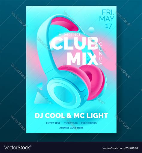 Club poster with headphones dance party flyer Vector Image