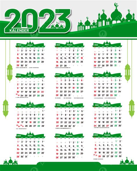2023 Calendar With Islamic Date And Mosque Illustration, Calendar 2023, Islamic Calendar, Mosque ...