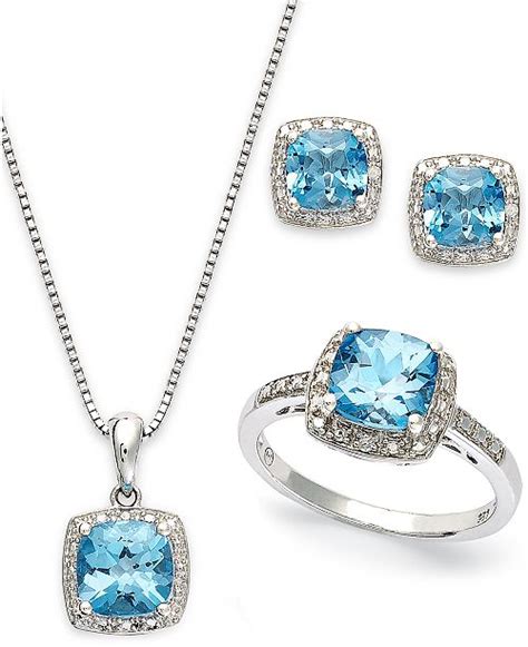 Macy's Sterling Silver Jewelry Set, Blue Topaz (5-7/8 ct. t.w.) and Diamond Accent Necklace ...