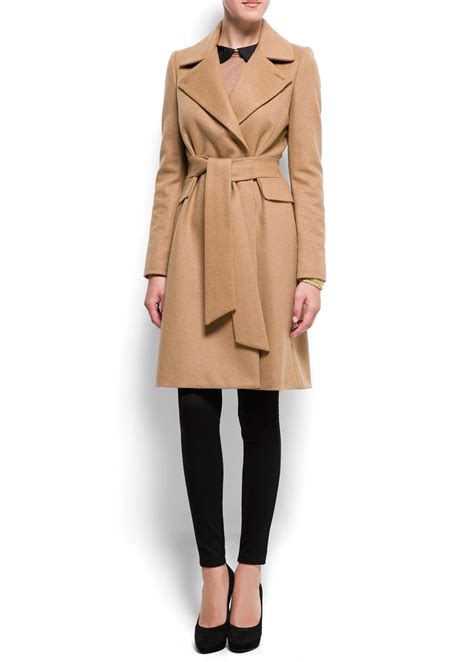 Mango Mango Belted Wool Coat New Camel in Natural | Lyst