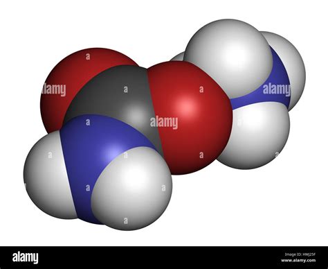 Ammonium carbamate, chemical structure. 3D rendering. Atoms are represented as spheres with ...