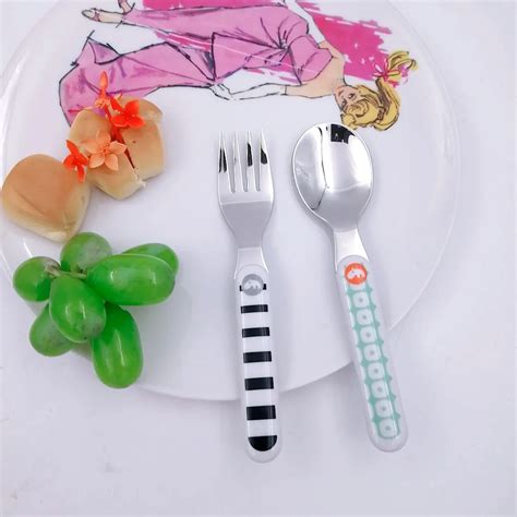 Stainless Steel Cute Cartoon Baby Kids Children Cutlery Set With Plastic Ps Handle - Buy Baby ...