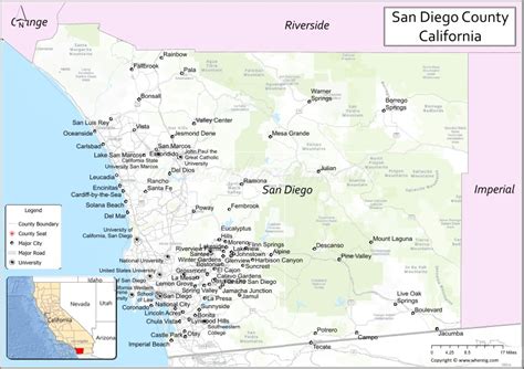 Map of San Diego County, California showing cities, highways & important places. Check Where is ...