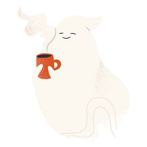 Cute ghost character drinking coffee #AD , #ghost, #Cute, #drinking, # ...