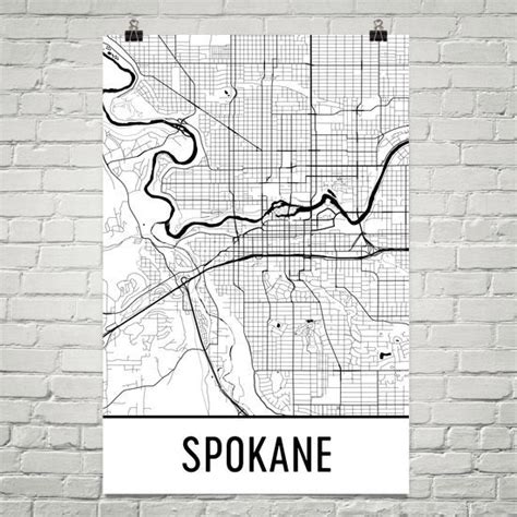 Spokane WA Street Map Poster - Wall Print by Modern Map Art