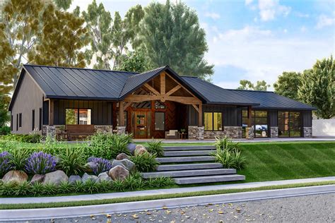 One-Story Country Craftsman House Plan with Vaulted Great Room and 2 ...