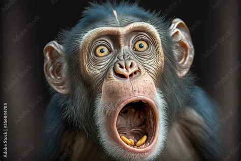 Chimpanzee expresses emotions Funny monkey with an open mouth. Comedy ...