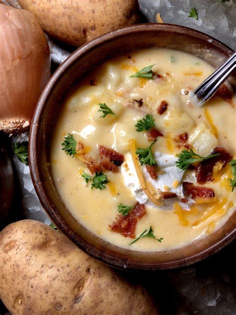 Potato Soup loaded with potatoes, bacon, cheese and sour cream