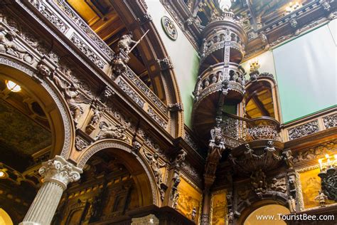 Peles Castle, Romania - Beautiful mahogany interior staircase leading ...