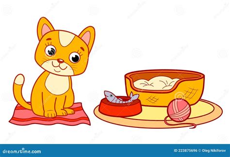 Cute Cat Cartoon. Cat Bed Clipart Stock Vector - Illustration of clip ...