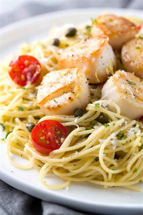 Pan Seared Scallops with Lemon Caper Pasta - Jessica Gavin