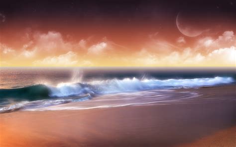 Moonlit Beachscape HD Wallpaper