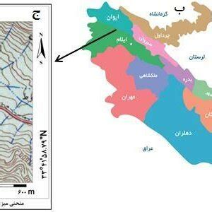 a) map of Iran and location of Ilam province on it b) map of Ilam ...