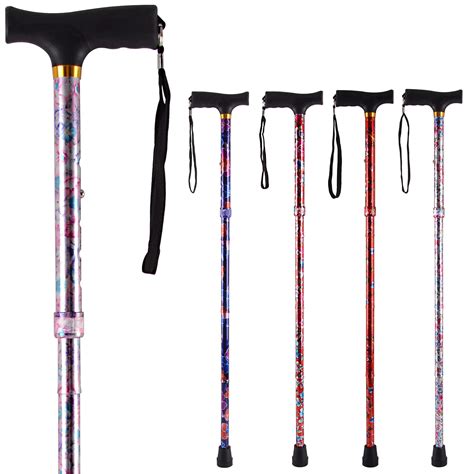 Buy Walking Canes Foldable Quad Cane 5-Stage Height Adjustment Lightweight and Easy to Carry ...