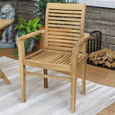 Sunnydaze Solid Teak Outdoor Armchair - Light Brown Wood Stain Finish - Slatted Chair - Patio ...