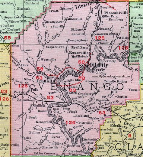 Venango County, Pennsylvania, 1911, Map, Franklin, Oil City, Emlenton ...