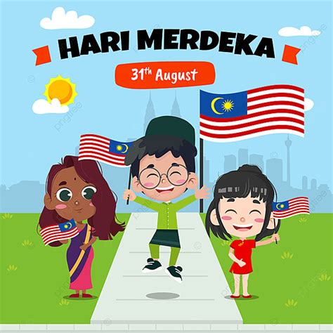 Hari Merdeka Vector Art PNG, Hari Merdeka With People Holding Flags ...