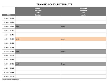 Training Schedule Template » The Spreadsheet Page