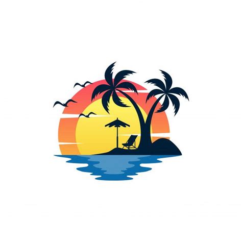 Sunset Tropical Sea Landscape in 2021 | Beach logo, Boho painting, City ...