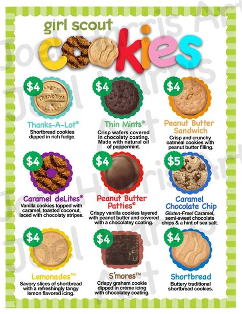 2019 ABC Girl Scout Cookie Price List GS Booth Menu 8.5 x 11 | Etsy