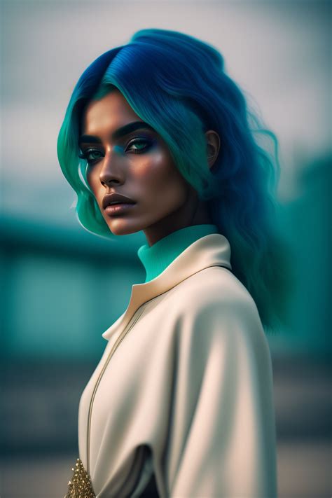 Lexica - Portrait of haute couture beautiful arab cyberpunk model with blue green gradient hair ...