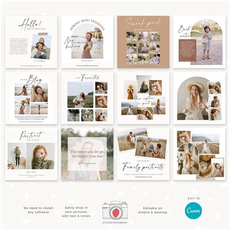 Instagram photography template set of 12 Instagram posts – Strawberry Kit