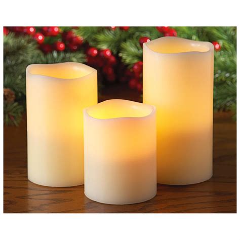 3-Pc. LED Wax Pillar Candle Set with Remote - 422092, Decorative Accessories at Sportsman's Guide