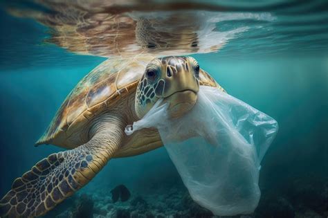 Premium Photo | Turtles are eating plastic bags in the sea Made by AIArtificial intelligence