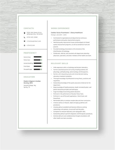 Cardiac Nurse Practitioner Resume in Word, Pages - Download | Template.net