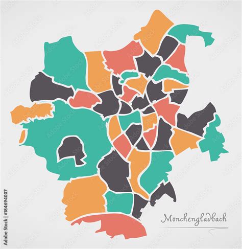 Moenchengladbach Map with boroughs and modern round shapes Stock Vector | Adobe Stock