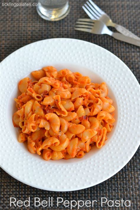 Pasta in Roasted Red Bell Pepper Sauce | Roasted Red Pepper Pasta Recipe - Tickling Palates