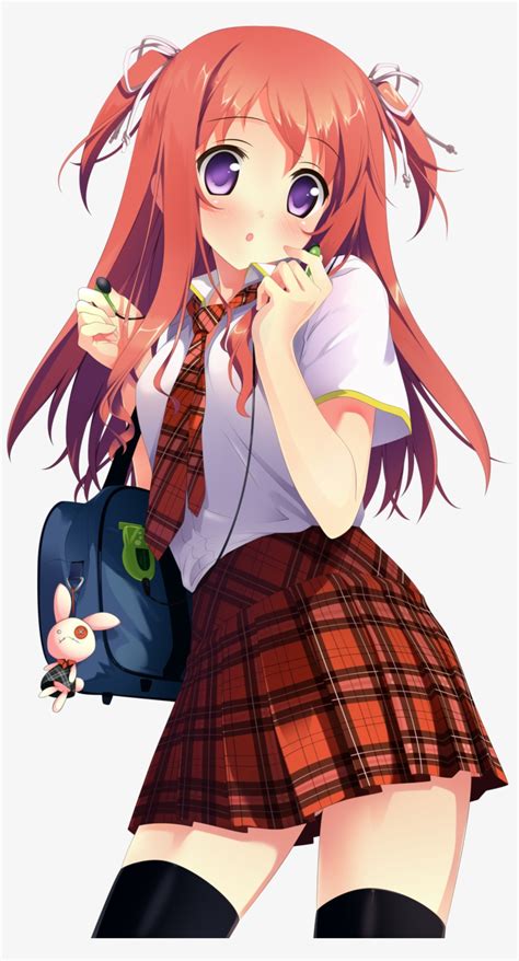 Anime School Girl Red Hair Transparent PNG - 1667x2500 - Free Download ...