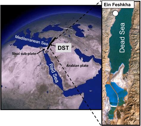 Satellite image of Dead Sea Transform (DST) (red line) with zoom in... | Download Scientific Diagram