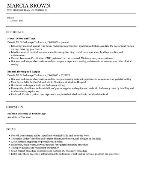 Endoscopy Technician Resume Samples | Velvet Jobs