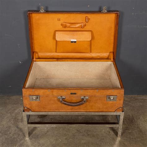 20th Century English Leather Trunk On Metal Stand, c.1910 For Sale at 1stDibs