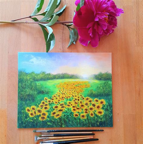 Sunflower Painting Original Art Sunrise Painting Sunflower - Etsy