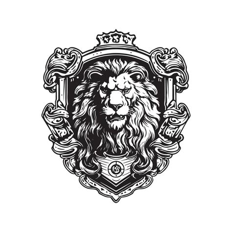 royal heraldic lion, vintage logo line art concept black and white ...