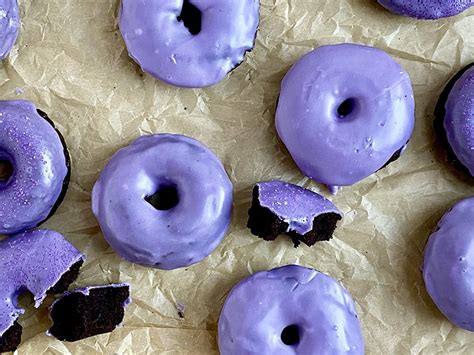 Chocolate Cake Donuts with Purple Glaze - Jessie Sheehan Bakes