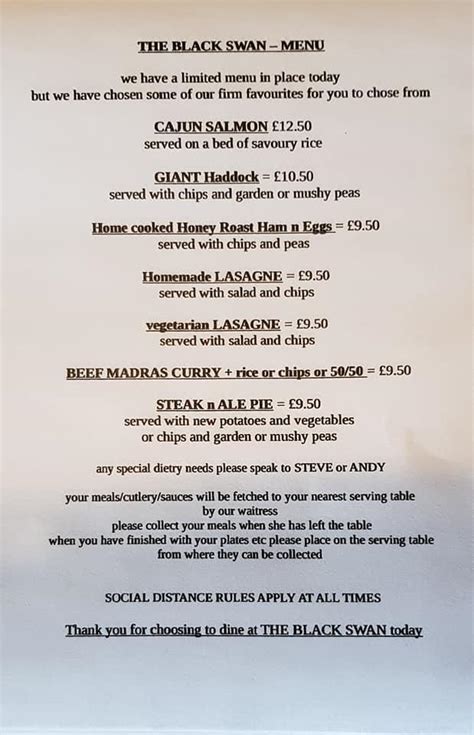 Menu at Black Swan pub & bar, Brandesburton