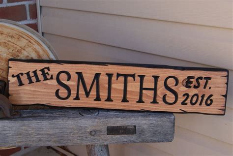 Last Name Established Date Sign Personalized Wooden Carved Rustic Outdoor Driveway Engraved ...