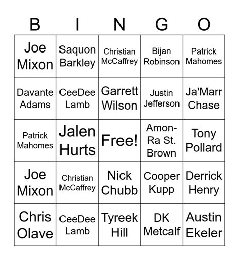 NFL Top Players Out For Season Bingo Card