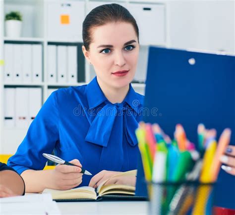 Young Female Colar Smiling during Meeting in Office Conference Room ...