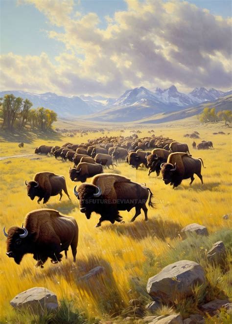 Bison herd in the mountains by ArtsFuture on DeviantArt