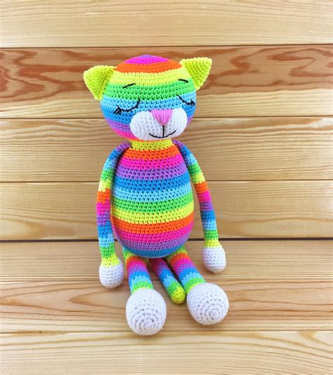 Crochet rainbow plush cat kitty soft stuffed toy Plushie | Etsy